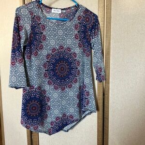 FINAL MARKDOWN Star Vixen Blue Asymmetrical 3/4 Sleeve Tunic petite small